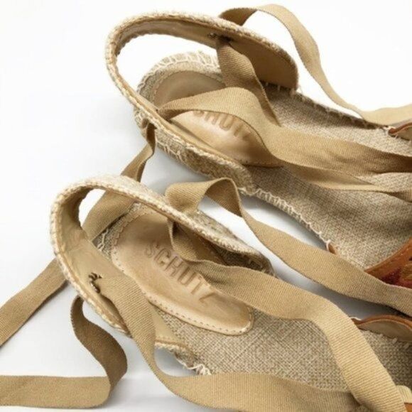 SCHUTZ Suede Lace Up Embroidered Espadrille Flats - Picture 6 of 7